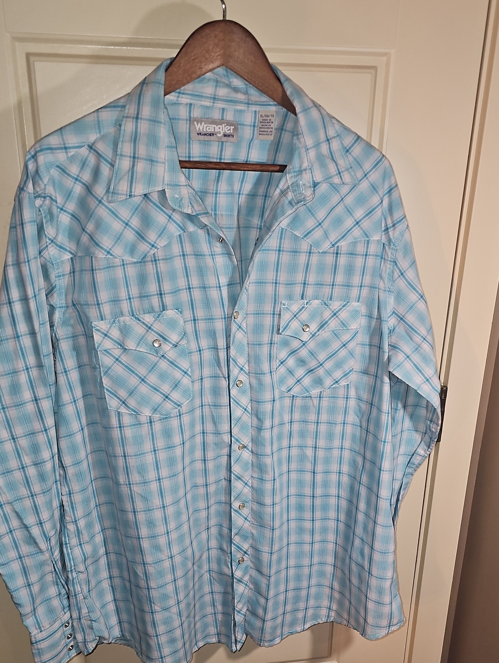 Wrangler Light Blue Plaid Western Button-Down Snap Shirt Size XL